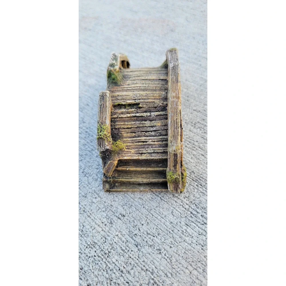 Resin Aquarium Bridge Ornament Mossy Wood Log Fish Tank Decoration Arched 5.5in